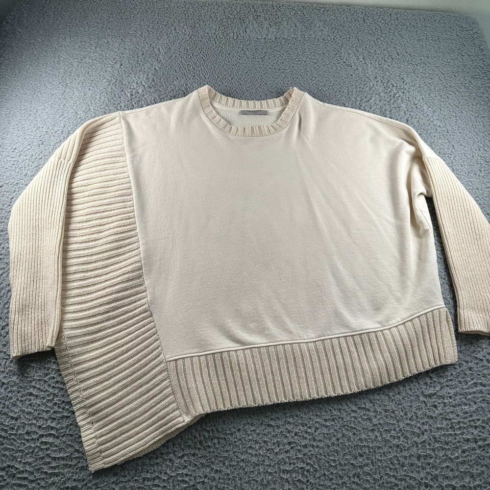 AllSaints Sweatshirt Womens L Cream Nia Drape Ribbed Oversized Knit Pullover